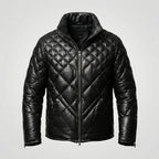 Men’s Black Lambskin Leather Puffer Jacket
