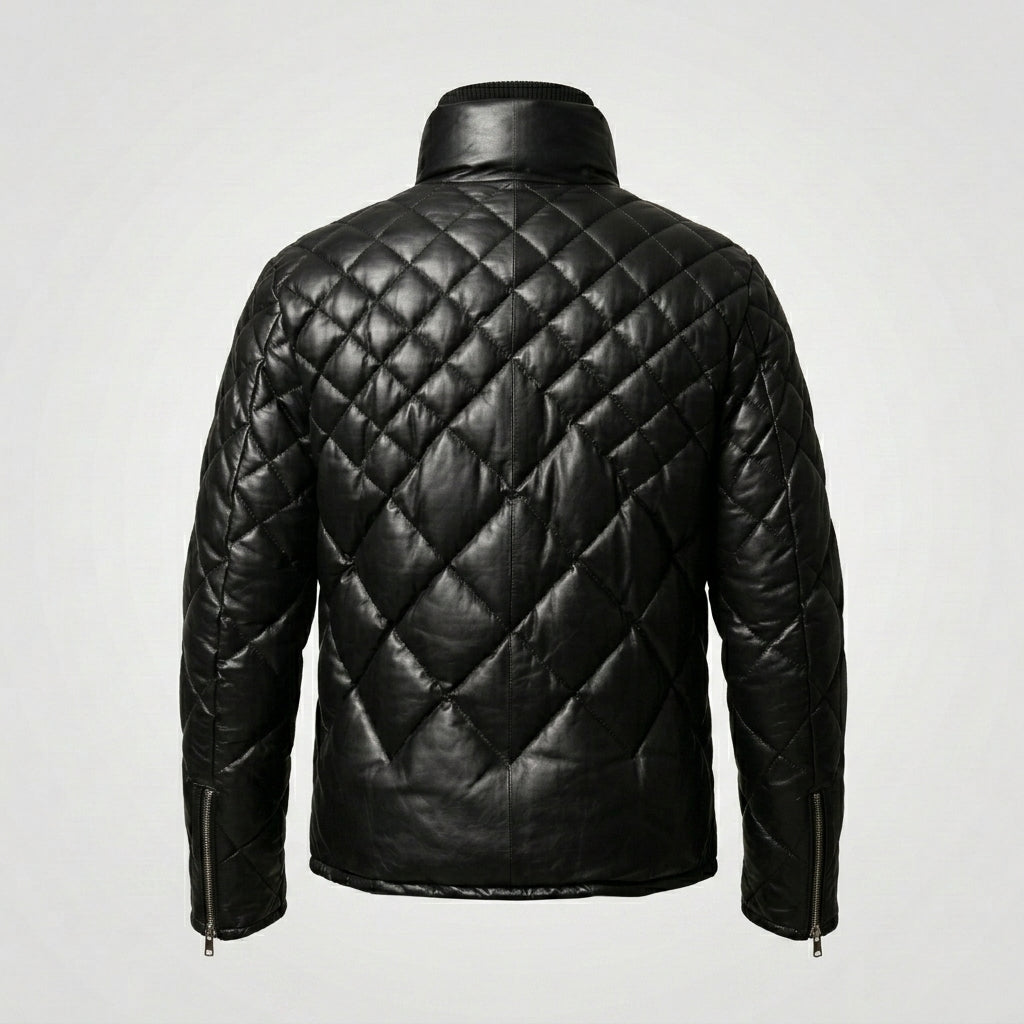 Men’s Black Lambskin Leather Puffer Jacket