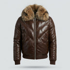 Men’s Dark Brown V-Bomber Leather Jacket