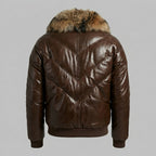 Men’s Dark Brown V-Bomber Leather Jacket