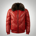 Men’s Premium Red Goose Down Leather Jacket