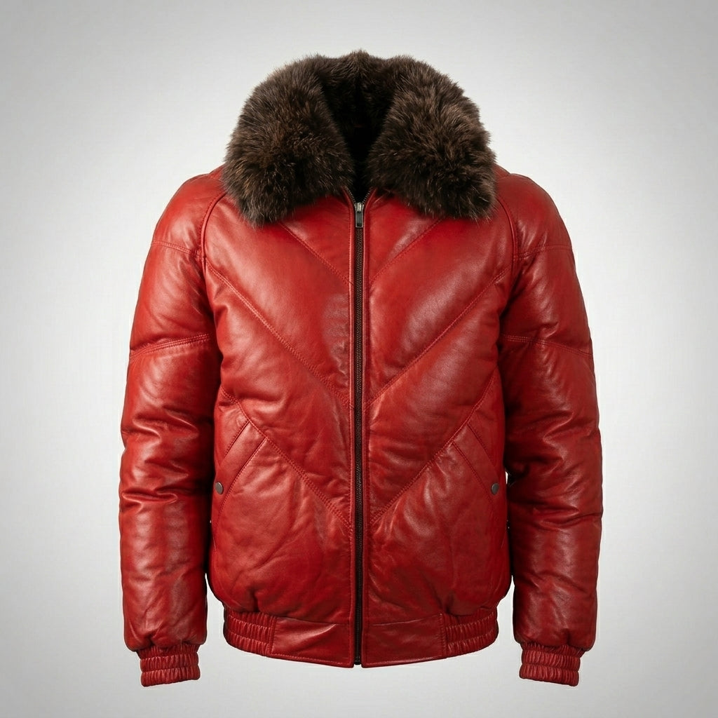 Men’s Premium Red Goose Down Leather Jacket