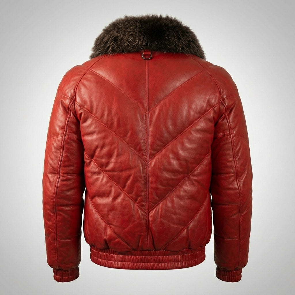 Men’s Premium Red Goose Down Leather Jacket