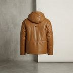 Men’s Brown Puffer Leather Bomber Jacket