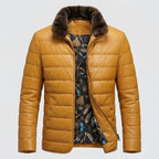 Men’s Leather Down Jacket Coat with Mink Fur Collar