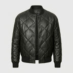 Men’s Quilted Lambskin Leather Jacket with Down Filling