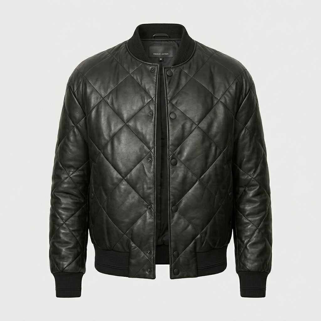 Men’s Quilted Lambskin Leather Jacket with Down Filling