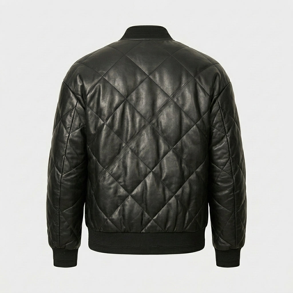 Men’s Quilted Lambskin Leather Jacket with Down Filling