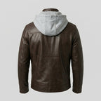 Men’sTwo-Tone Leather Moto Jacket with Hoodie