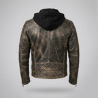 Men’s Vintage Hooded Leather Biker Jacke