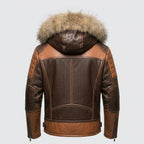 Men’s Sheepskin Leather Biker Jacket with Fur Hood