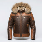 Men’s Sheepskin Leather Biker Jacket with Fur Hood