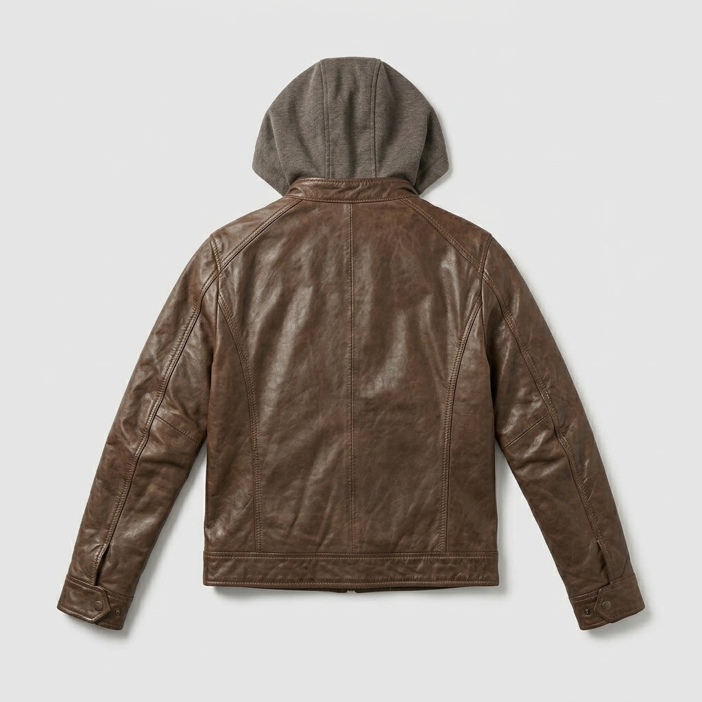 Men’s Hooded Brown Leather Jacket