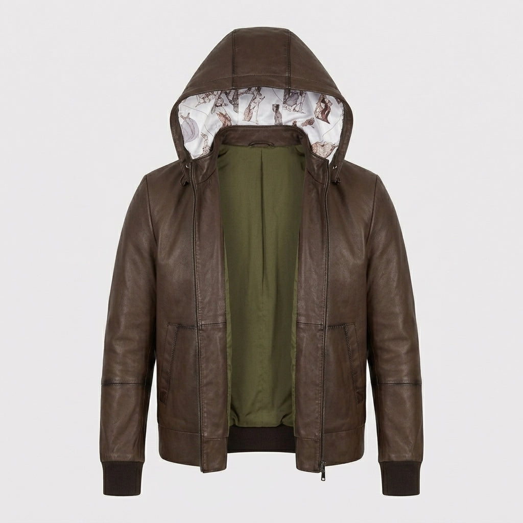 Men’s Brown Hooded Leather Jacket