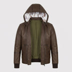 Men’s Brown Hooded Leather Jacket