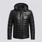 Men’s Real Leather Puffer Hooded Jacket