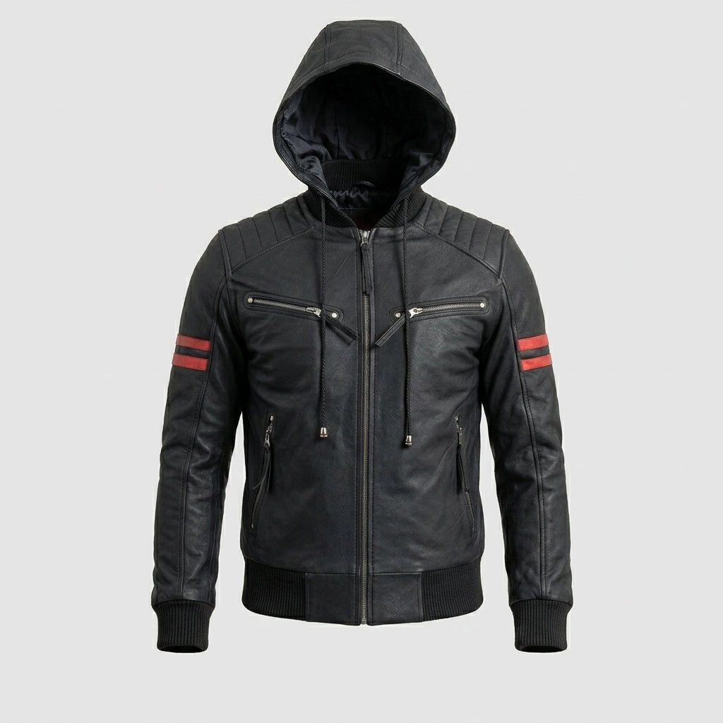 Men’s Black Café Racer Leather Motorcycle Jacket