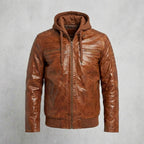 Men’s Waxed Brown Hooded Leather Jacket