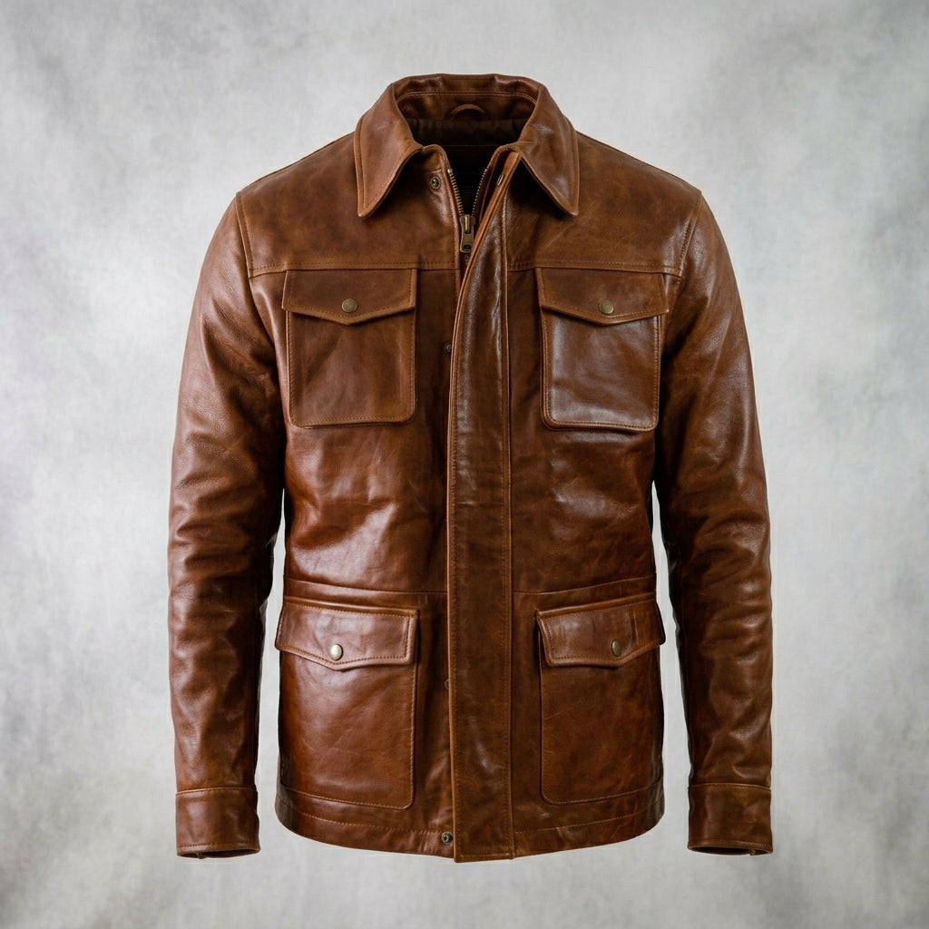 Men’s Classic Brown Leather Field Jacket