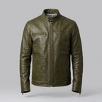 Men’s Olive Green Café Racer Leather Jacket