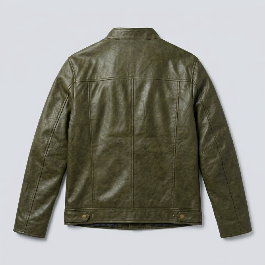 Men’s Olive Green Café Racer Leather Jacket