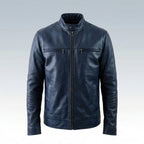 Men’s Slim-Fit Blue Leather Field Jacket