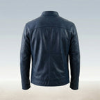 Men’s Slim-Fit Blue Leather Field Jacket