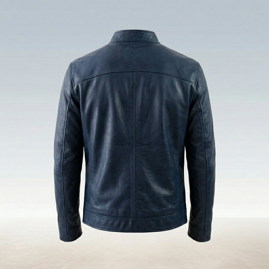 Men’s Slim-Fit Blue Leather Field Jacket