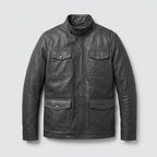 Men’s Gray Leather Utility Jacket