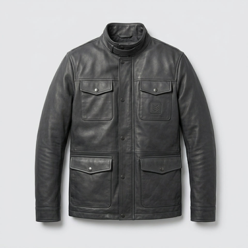 Men’s Gray Leather Utility Jacket
