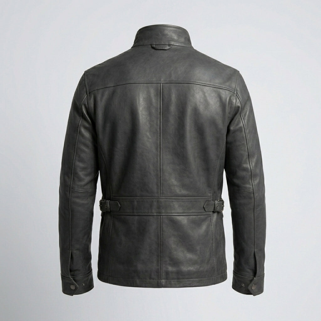 Men’s Gray Leather Utility Jacket