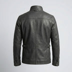 Men’s Gray Leather Utility Jacket