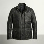 Men’s Classic Black Leather Field Jacket
