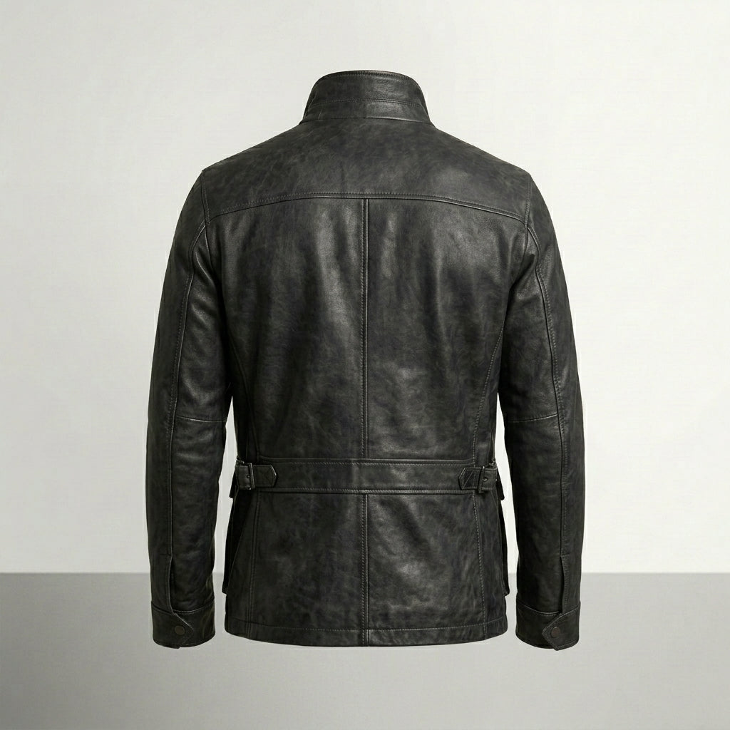 Men’s Classic Black Leather Field Jacket