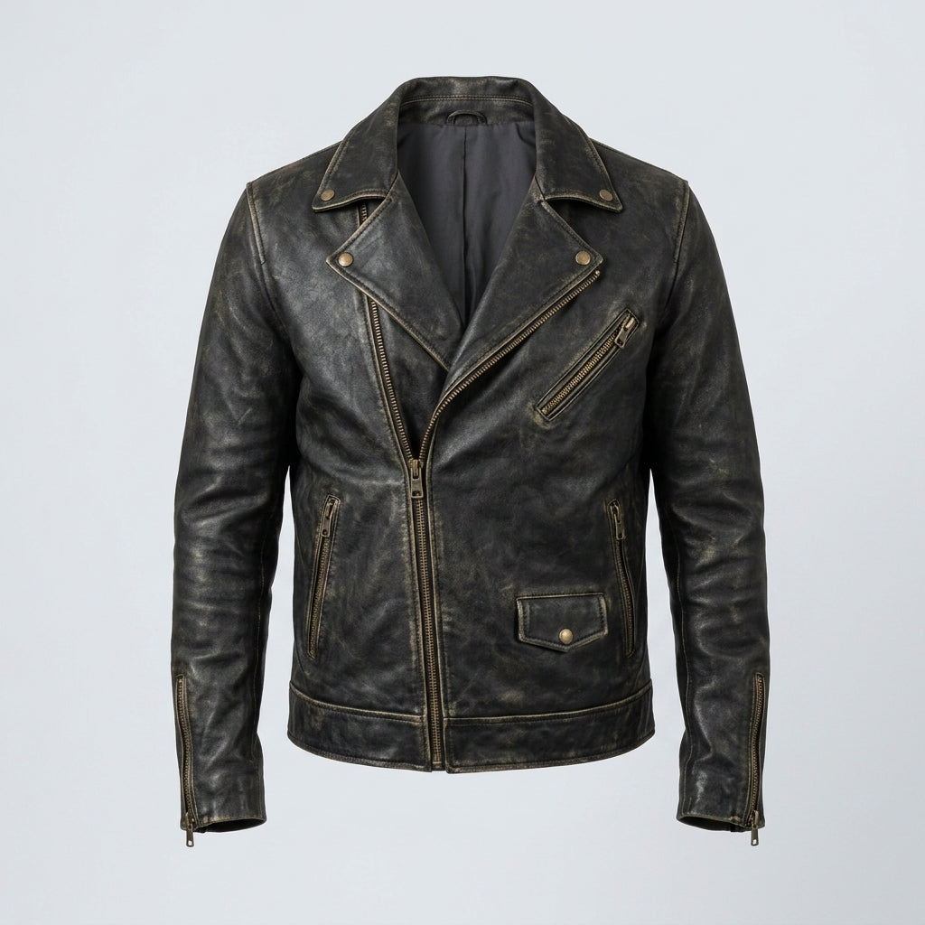 Men’s Black Vintage Rocker Leather Perfecto Jacket