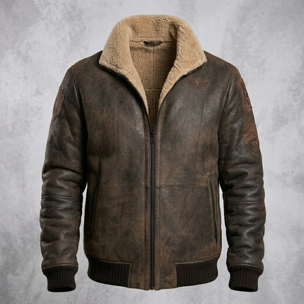 Men’s B3 RAF Aviator Brown Bomber Leather Jacket with Fur