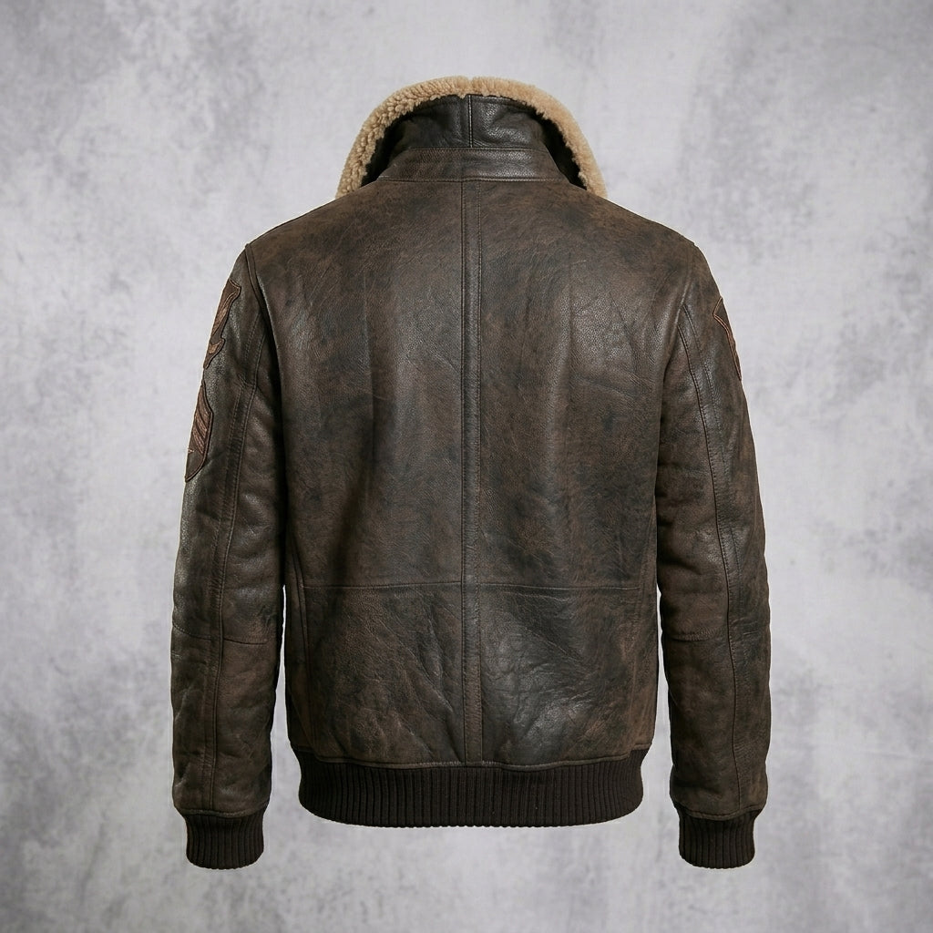 Men’s B3 RAF Aviator Brown Bomber Leather Jacket with Fur