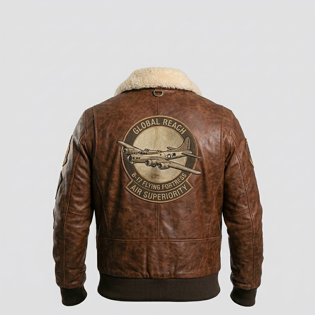 Men’s Distressed Brown Waxed Fighter Leather Jacket