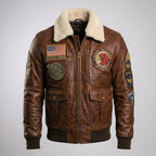 Men’s Distressed Brown Waxed Fighter Leather Jacket