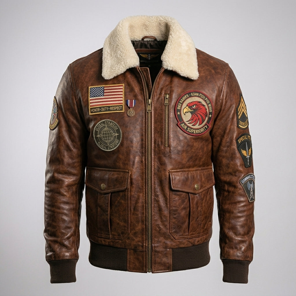 Men’s Distressed Brown Waxed Fighter Leather Jacket