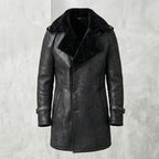 Men’s Black Shearling Long Trench Coat