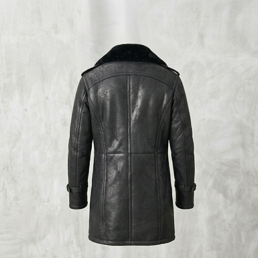 Men’s Black Shearling Long Trench Coat