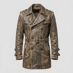 Men’s Distressed Brown Leather Trench Coat