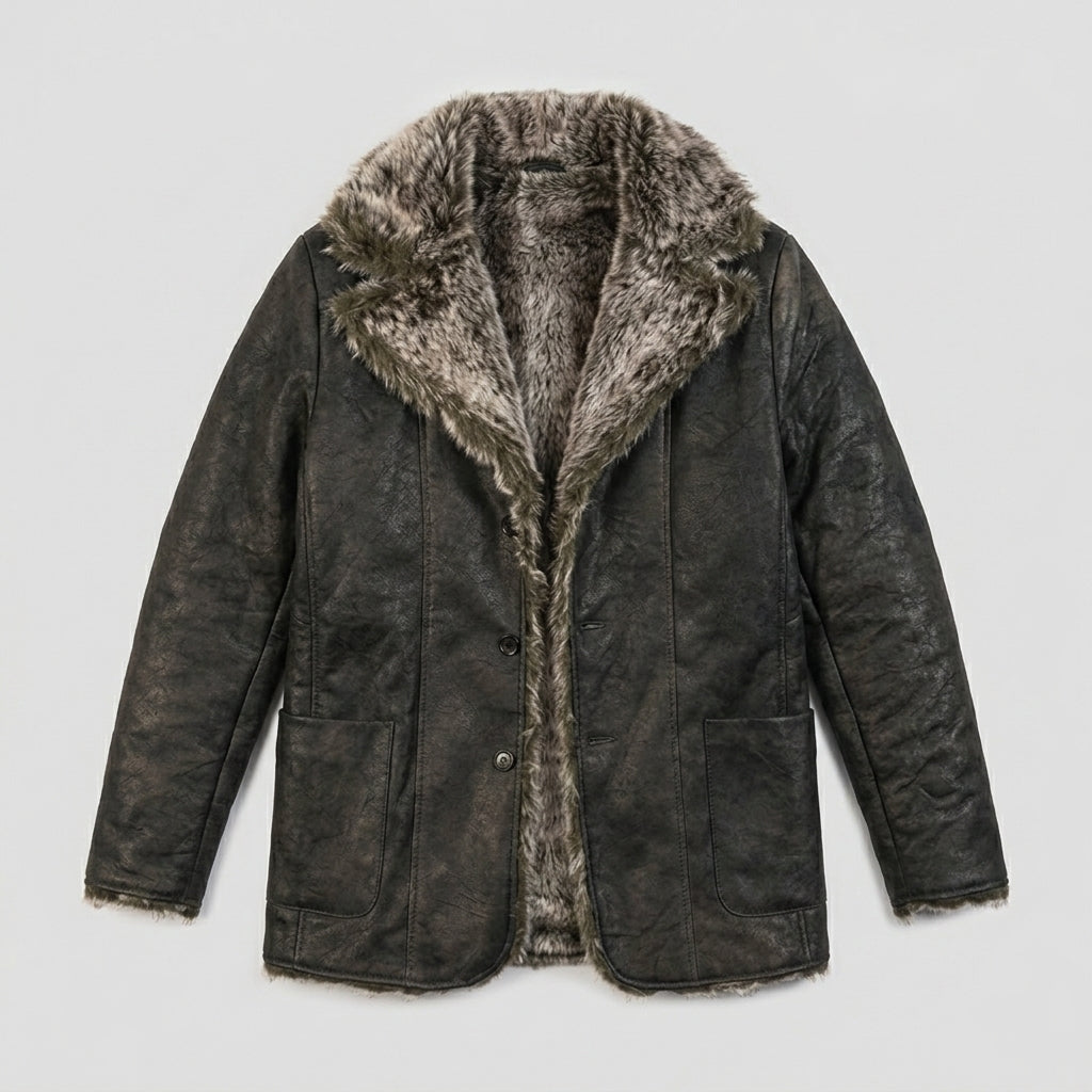 Men’s Leather Trench Coat with Long Fur