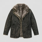 Men’s Leather Trench Coat with Long Fur