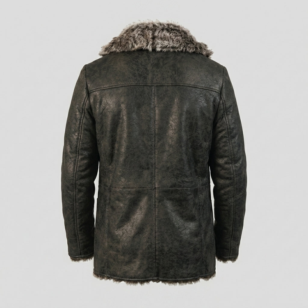 Men’s Leather Trench Coat with Long Fur