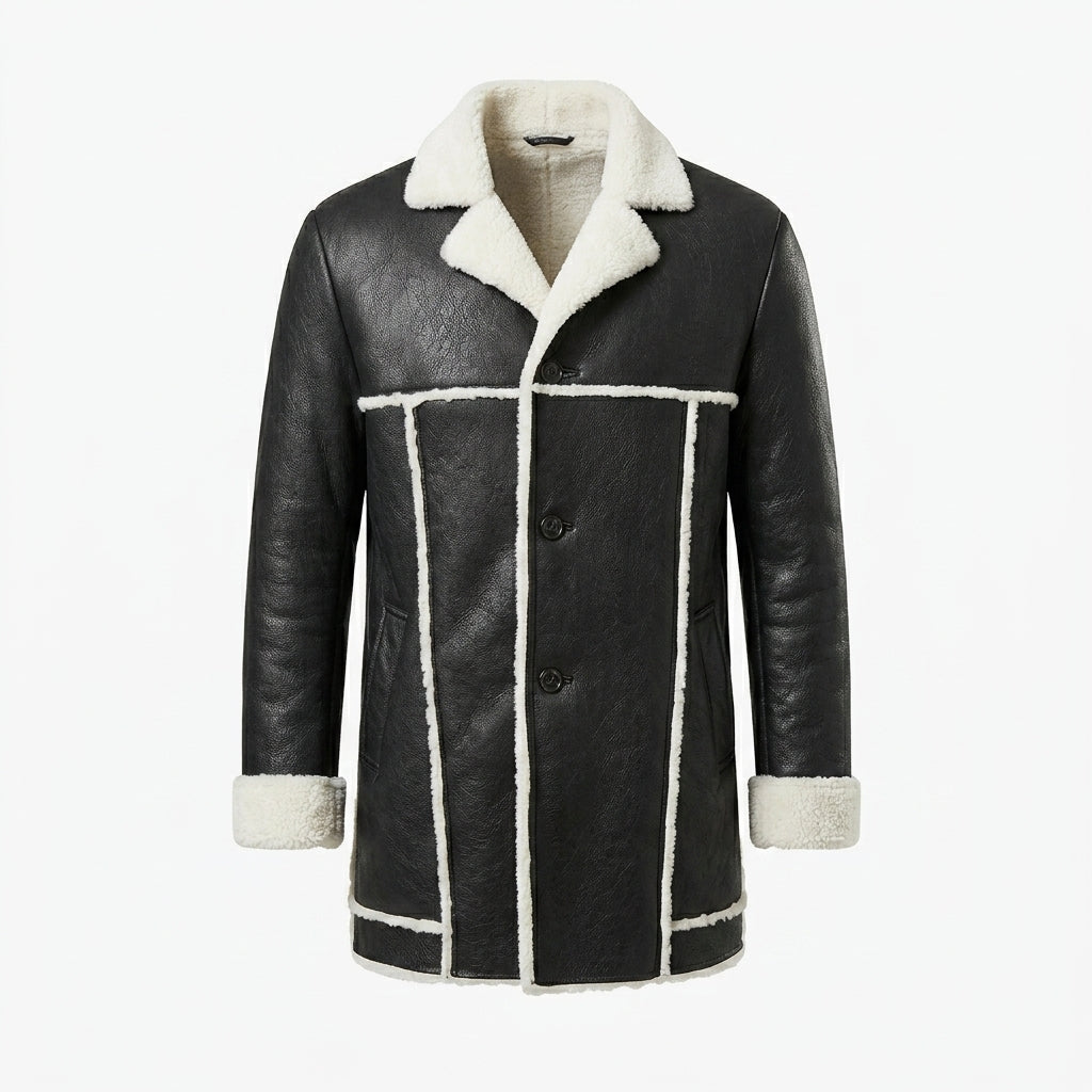 Men’s Long Sheepskin Shearling Trench Jacket