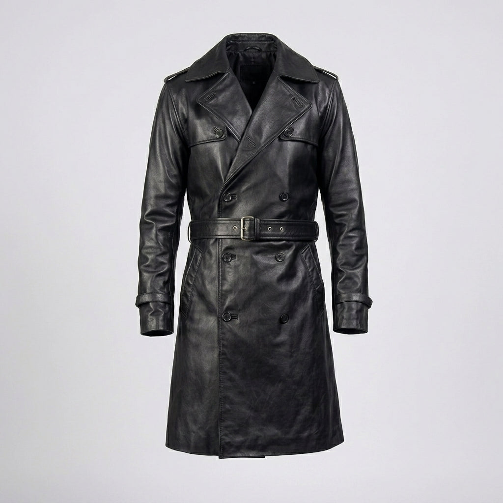 Men’s Premium Cowhide Leather Trench Coat