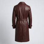 Men’s Maroon Shearling Sheepskin Leather Trench Coat with Belt
