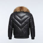 Men’s Black Bubble V-Bomber Leather Jacket – Quilted Winter Street Style